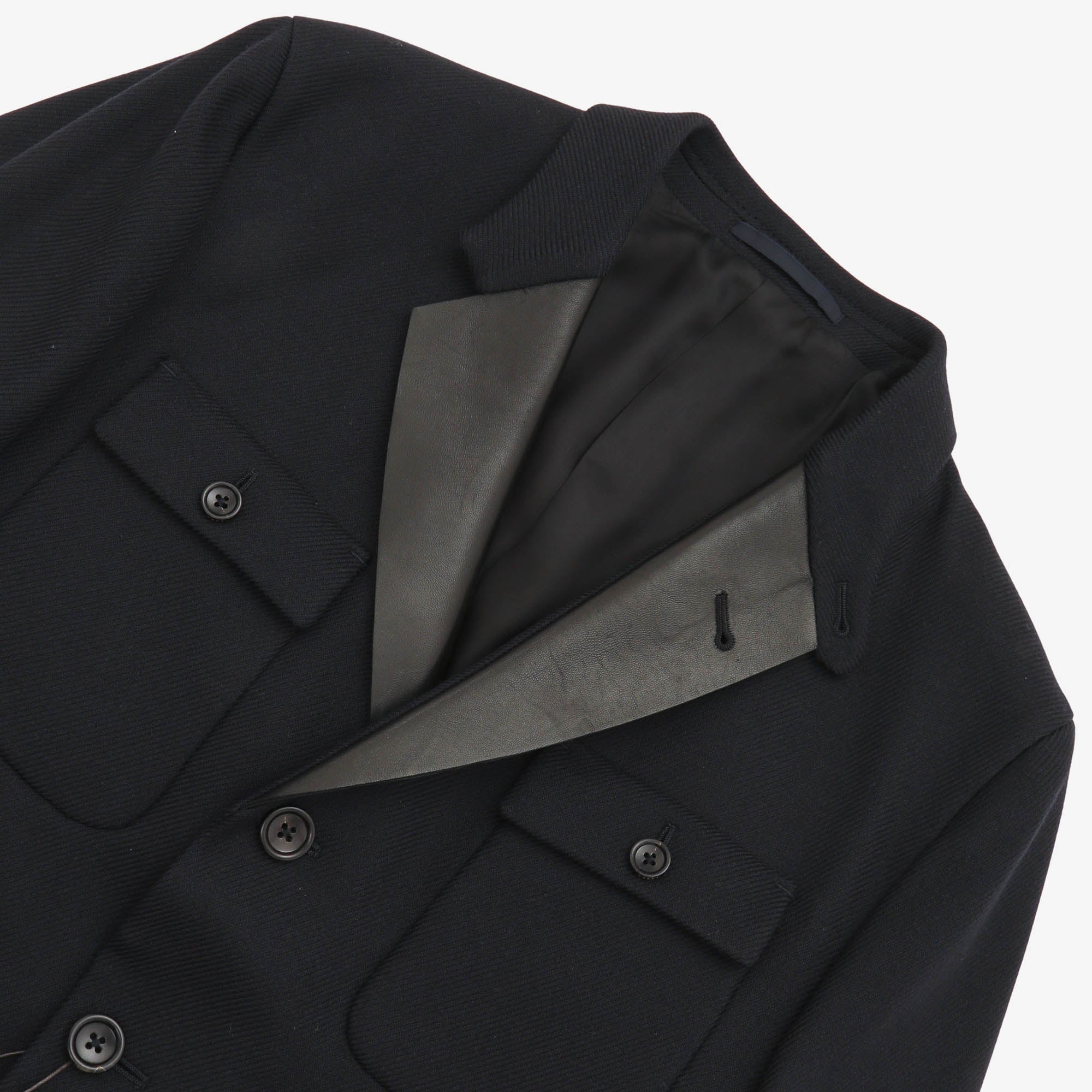 Leather Trim Wool Blazer