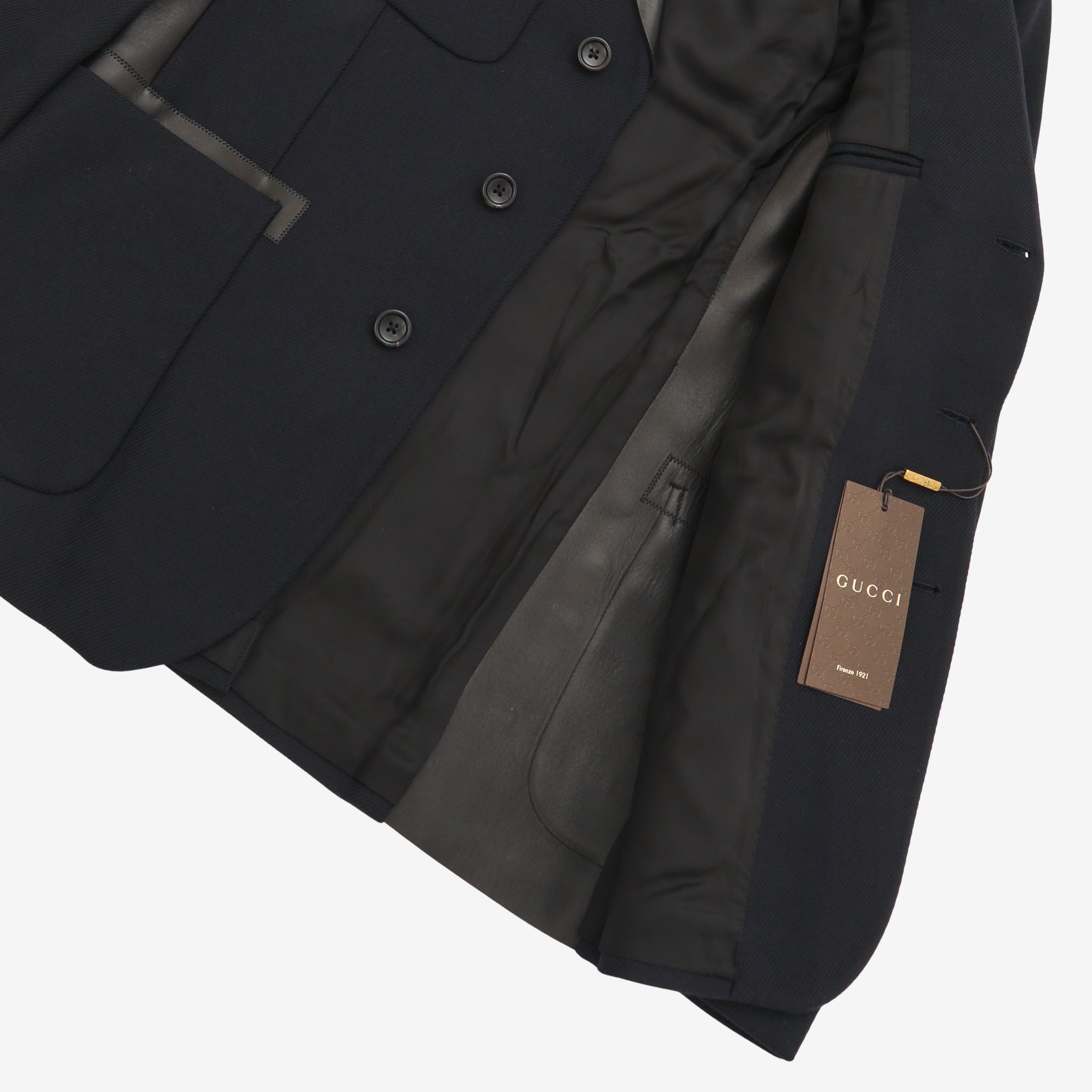 Leather Trim Wool Blazer