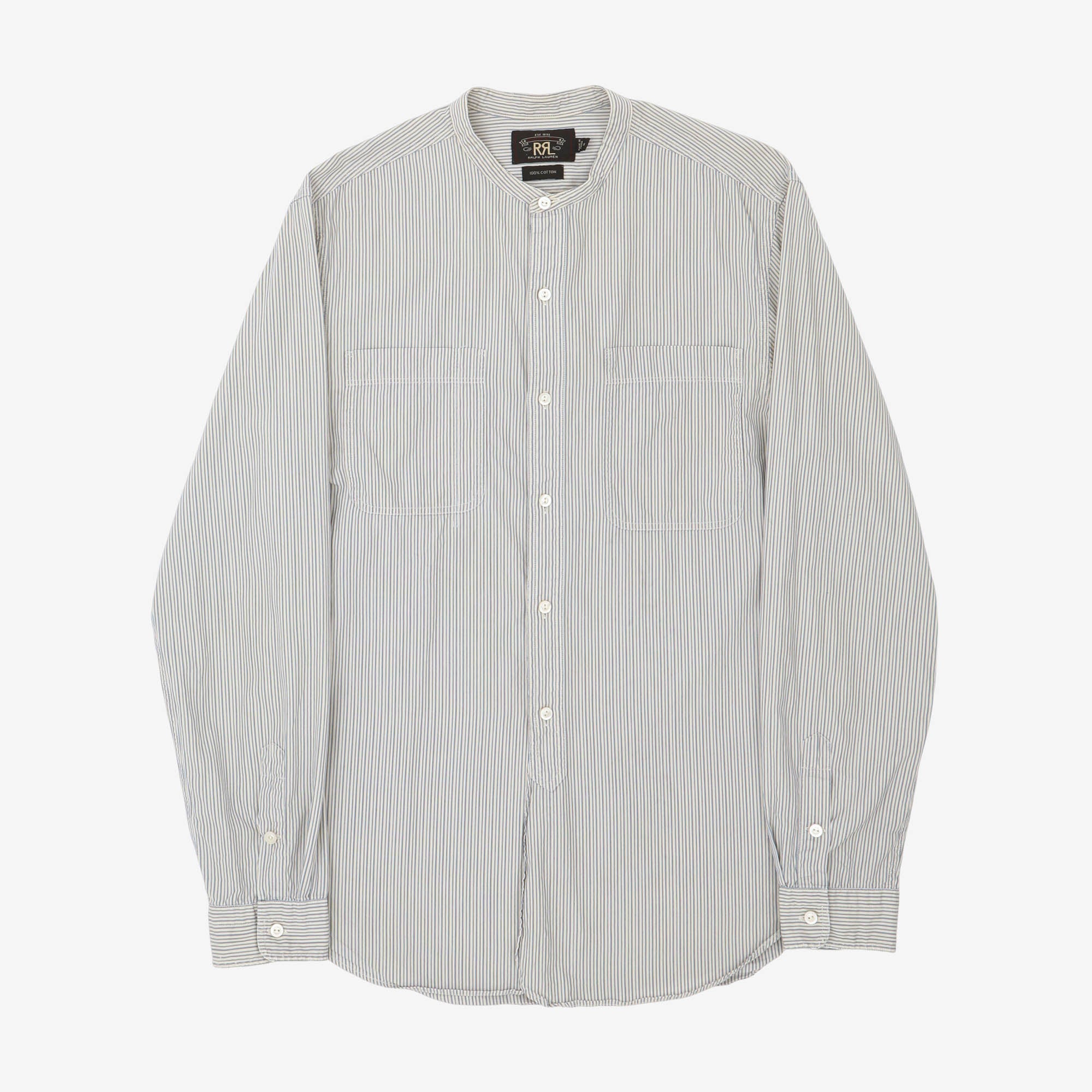 Band Collar Striped Work Shirt