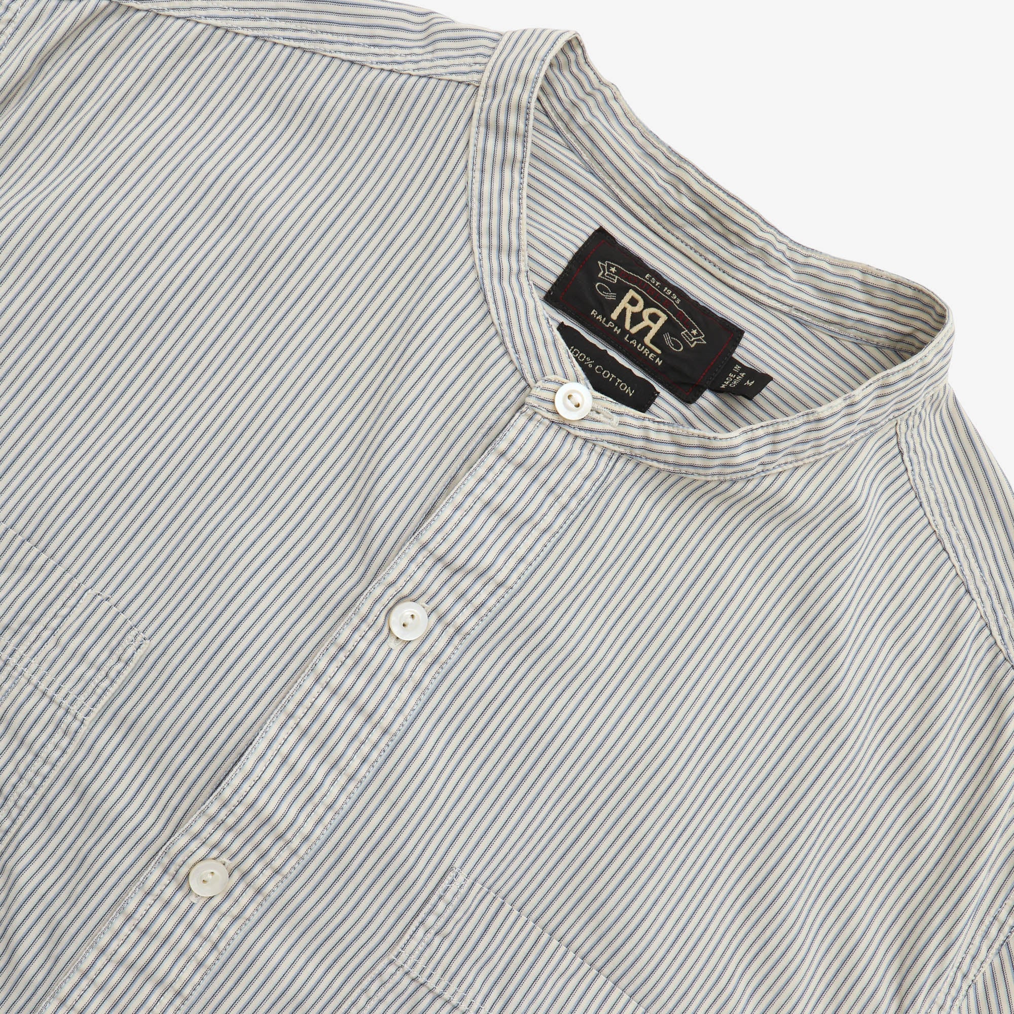 Band Collar Striped Work Shirt