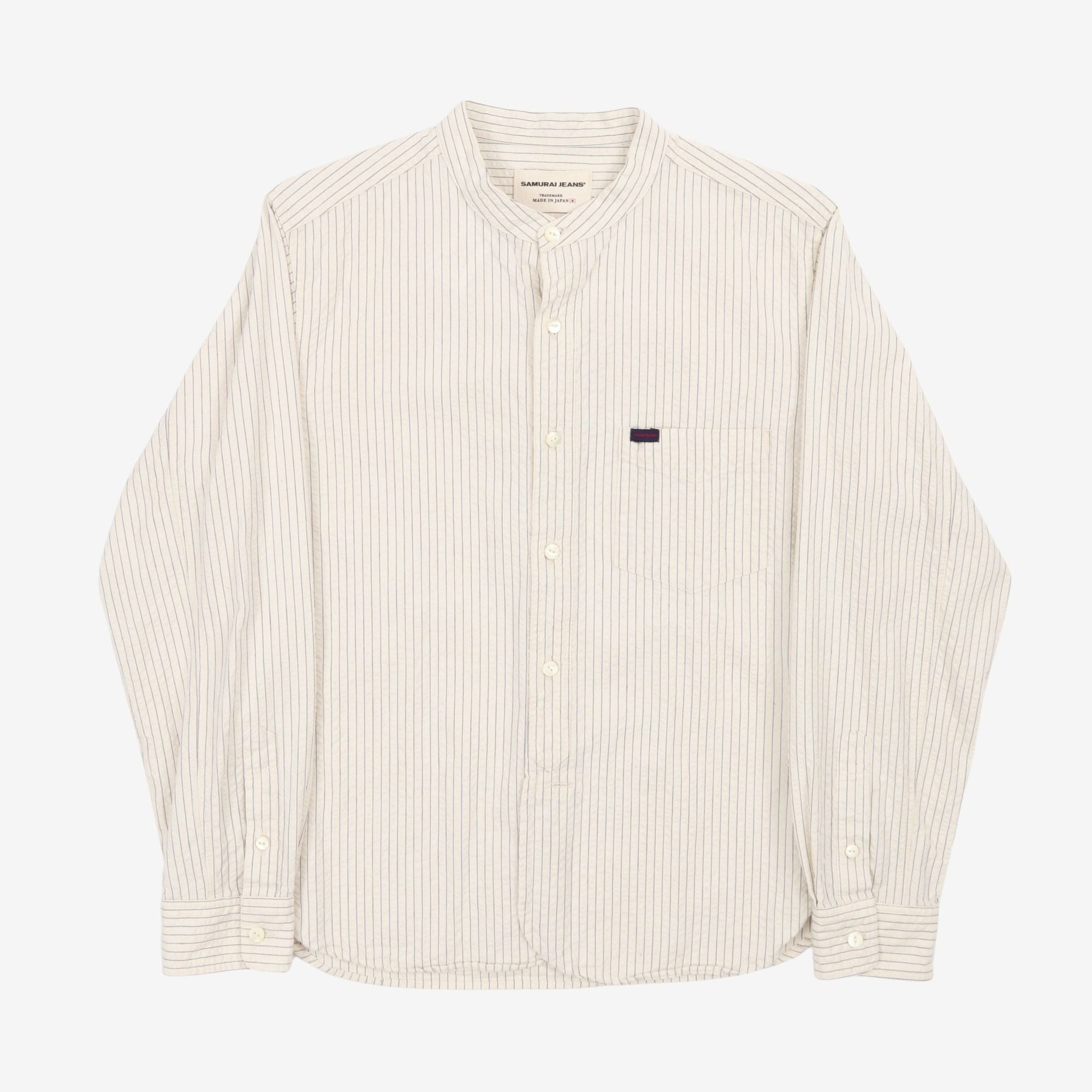 Collarless Seersucker Shirt