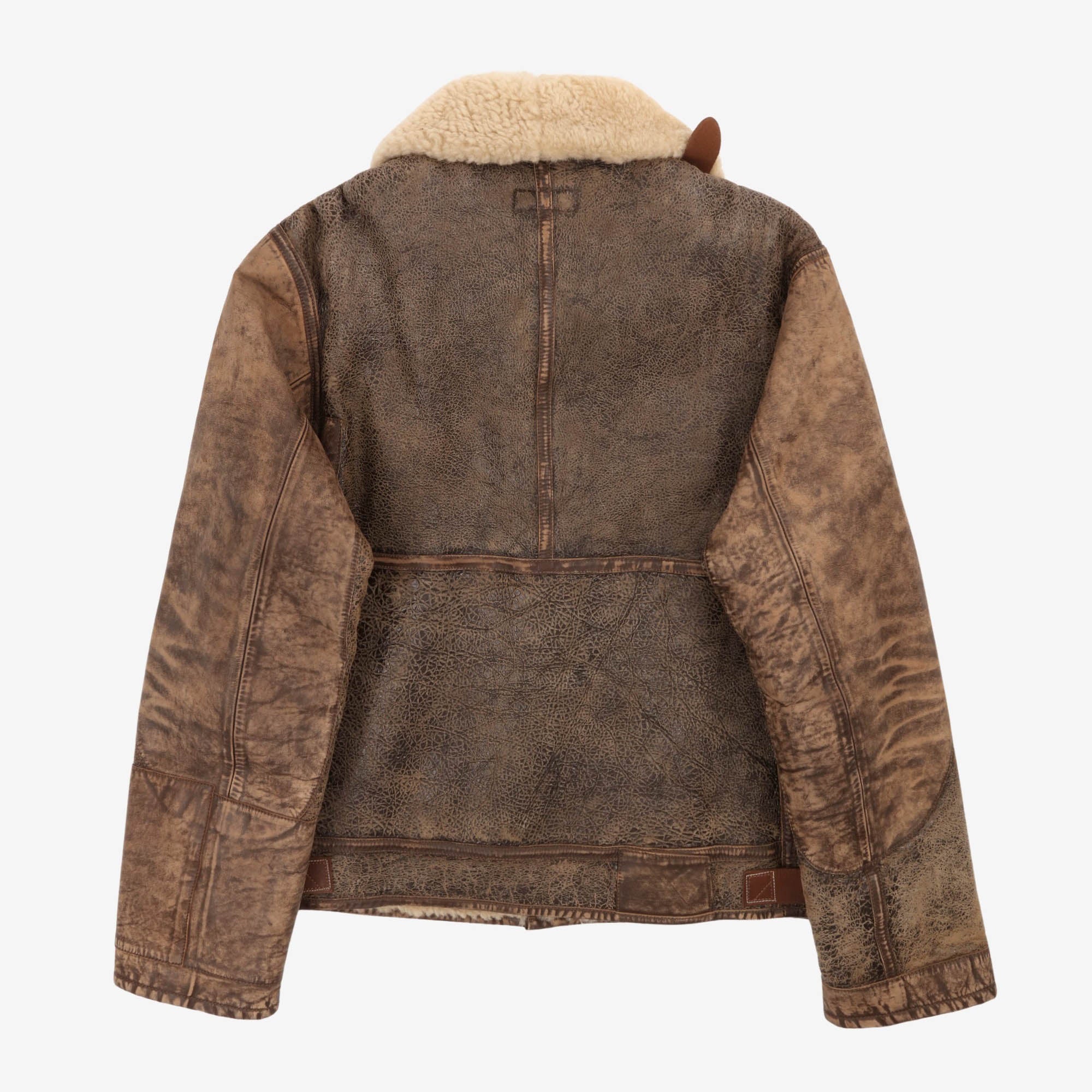 Distressed Shearling Bomber Jacket
