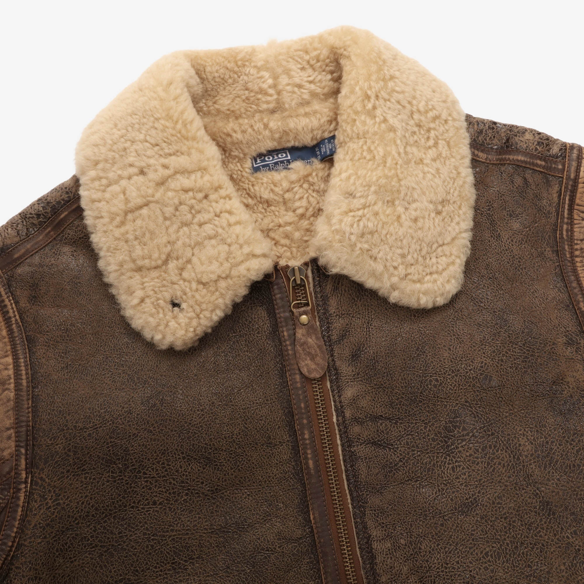 Distressed Shearling Bomber Jacket