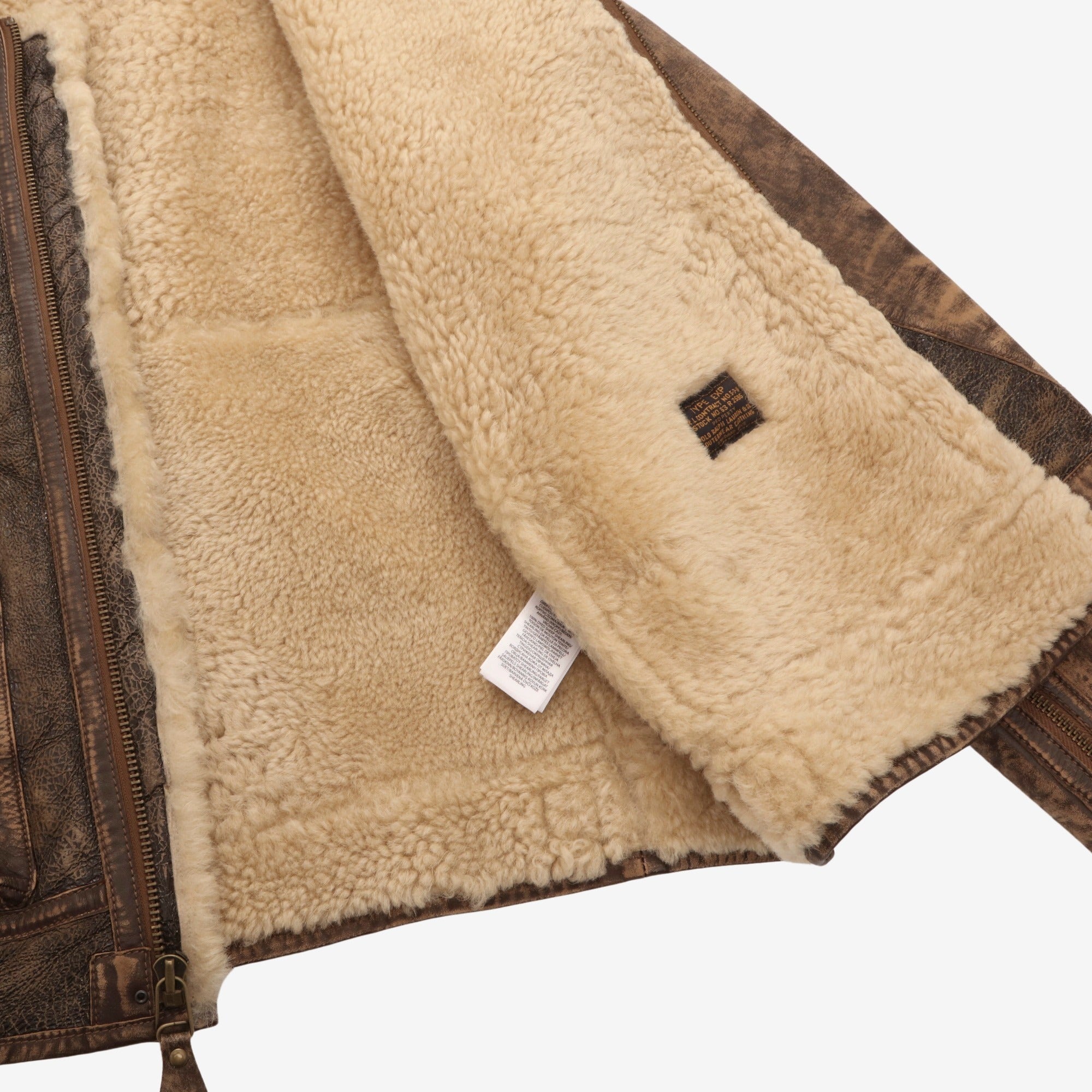 Distressed Shearling Bomber Jacket