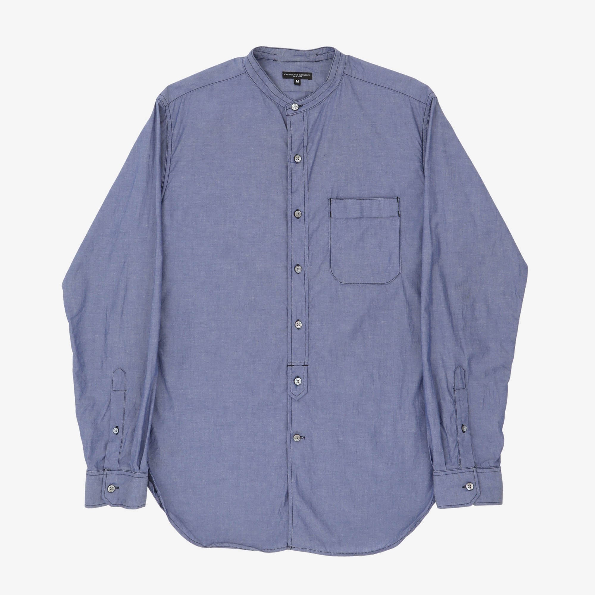 Banded Collar Chambray Shirt