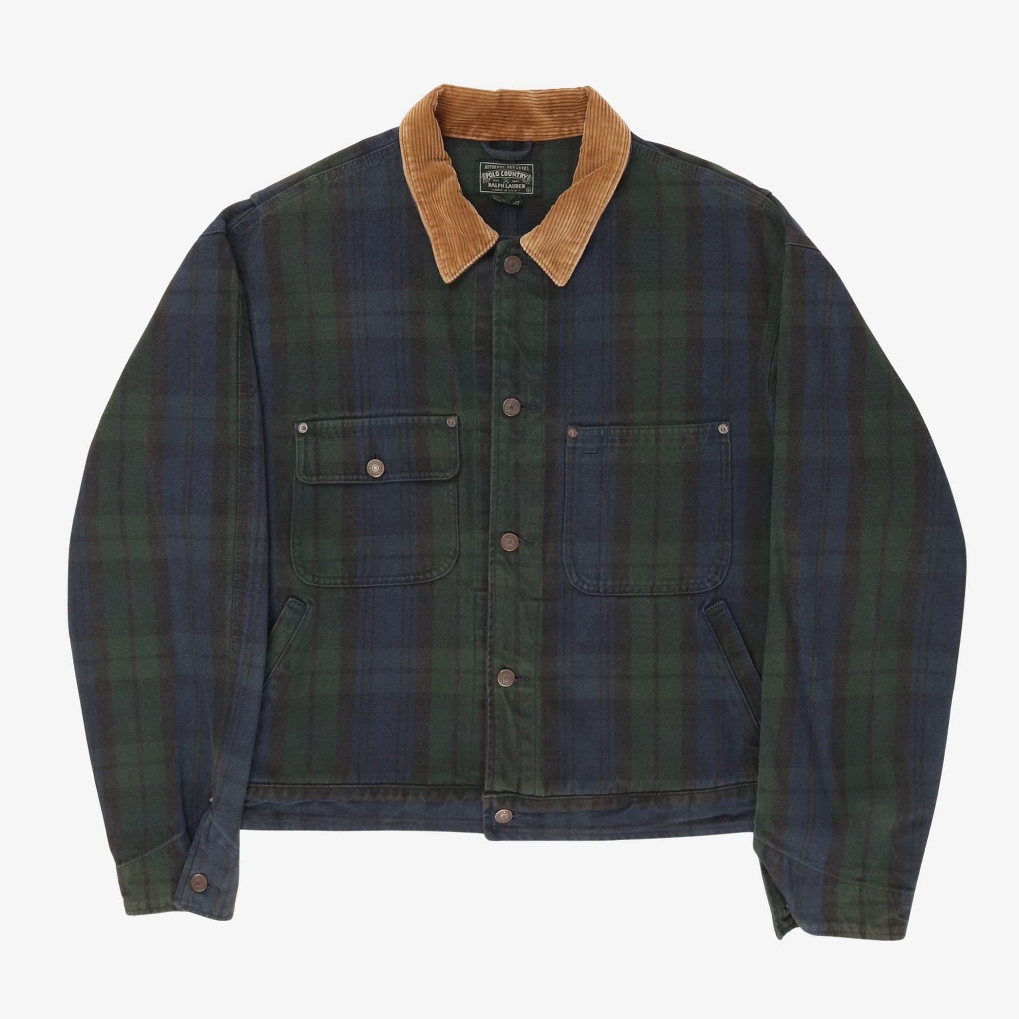 Country Tartan Denim Canvas Trucker Jacket