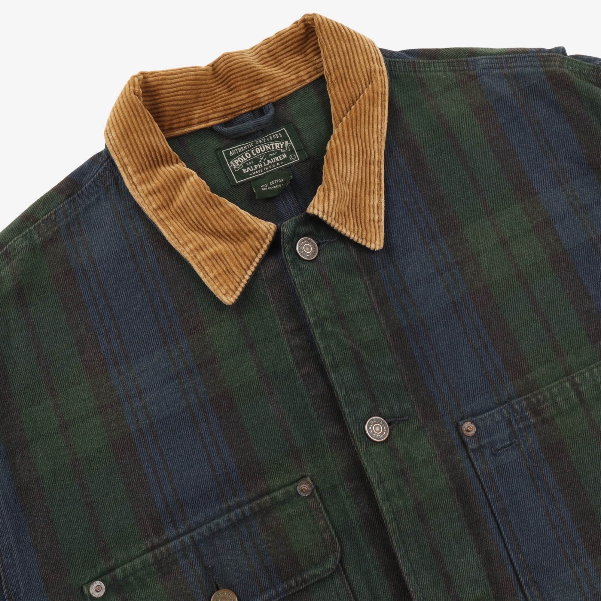 Country Tartan Denim Canvas Trucker Jacket