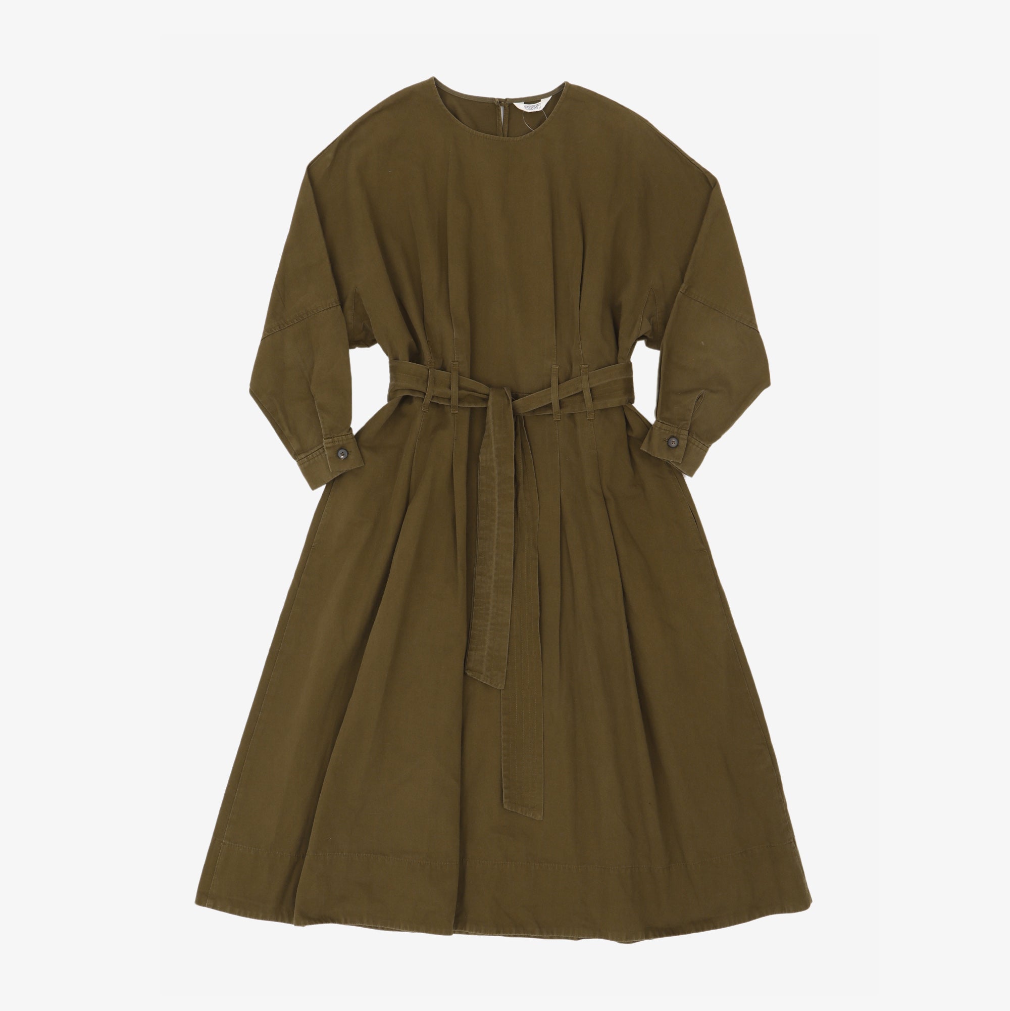 Linen Blend Belted Midi Dress