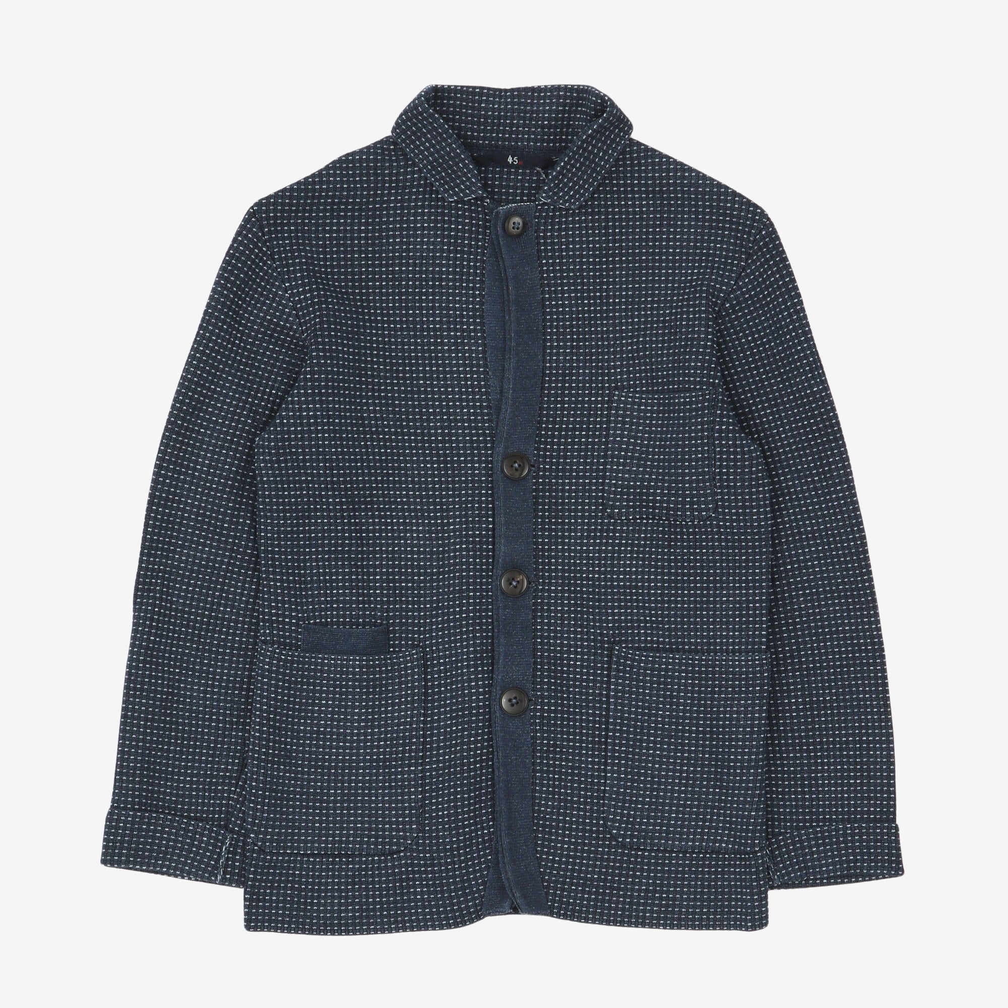 Indigo Dyed Knitted Collared Cardigan