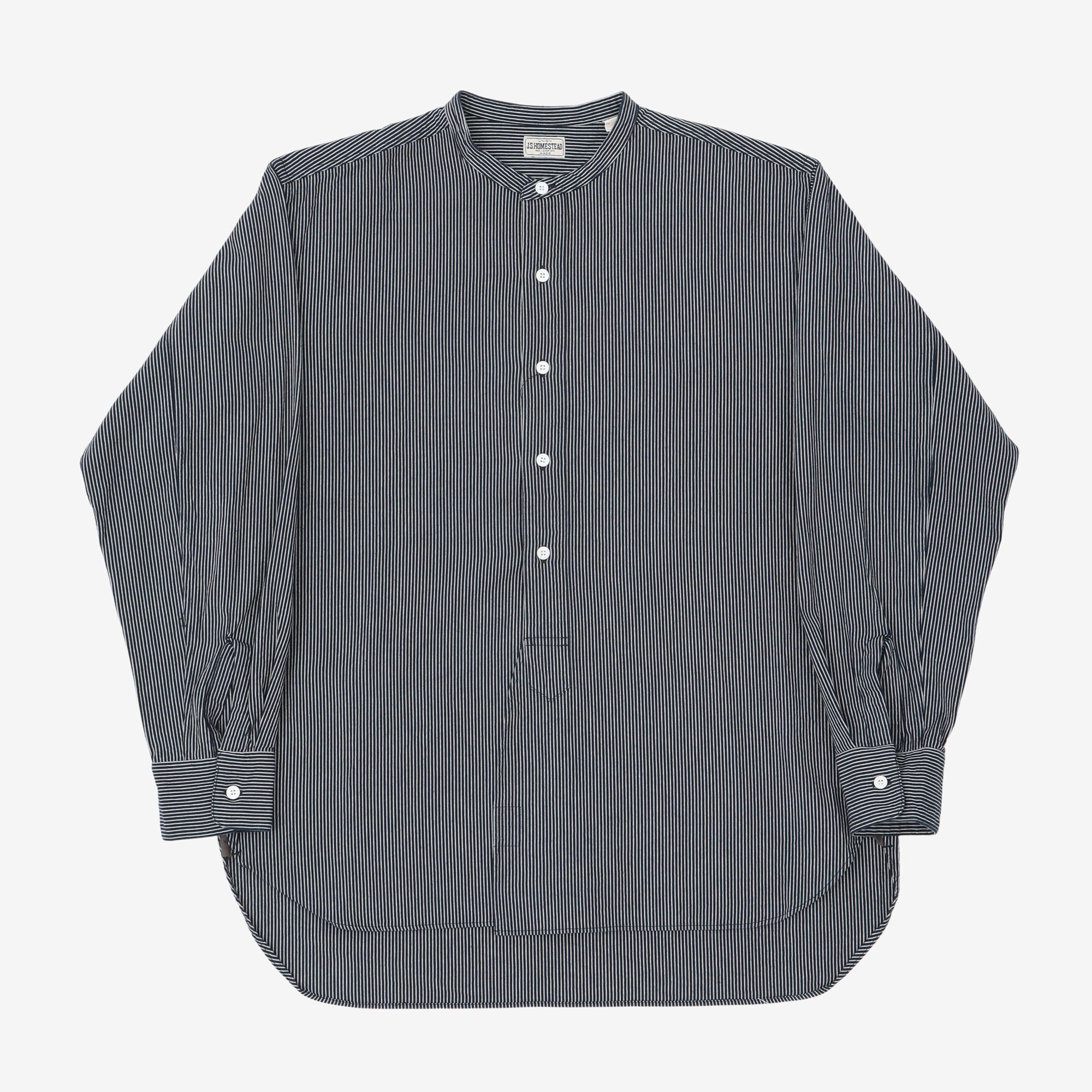 Band Collar Striped Shirt