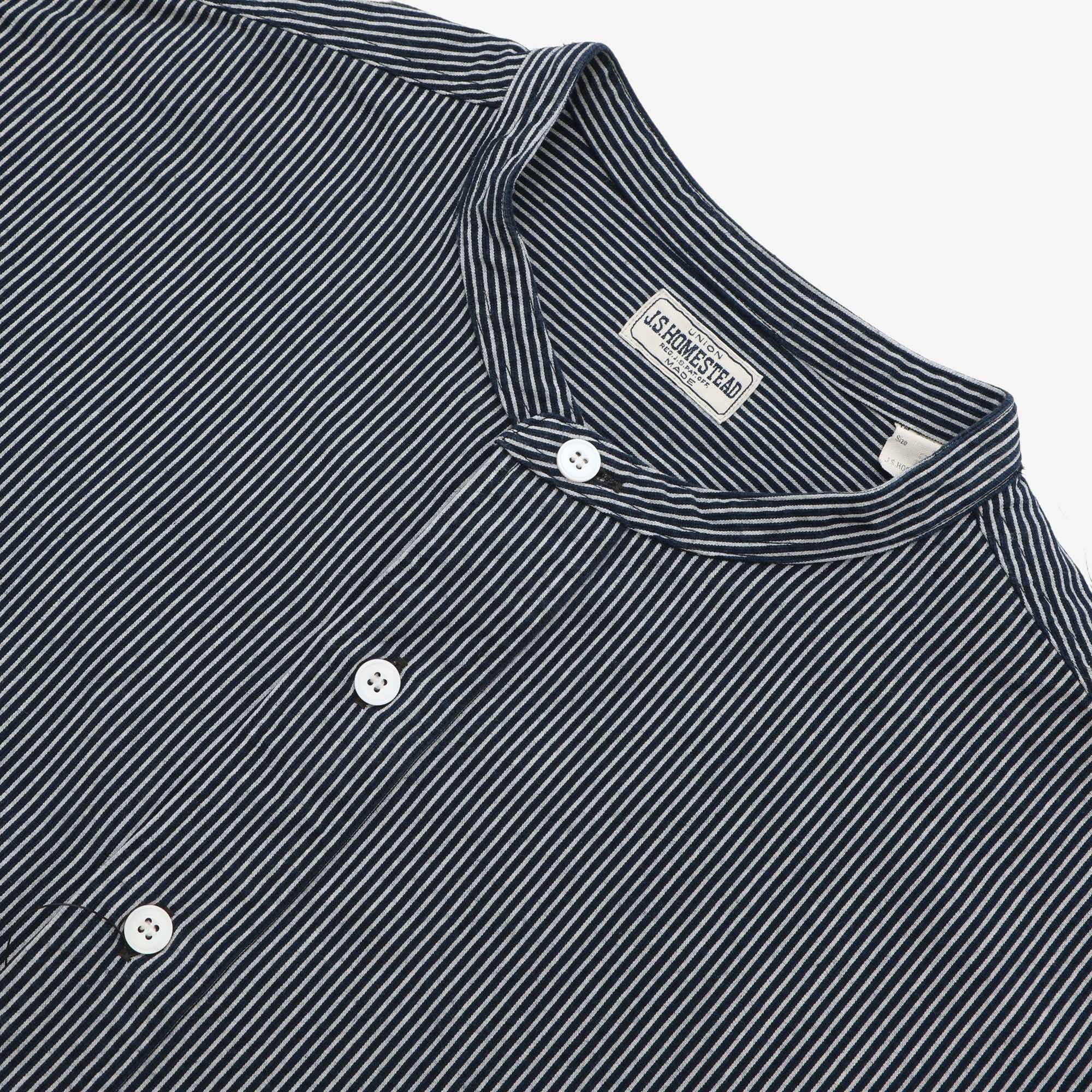 Band Collar Striped Shirt